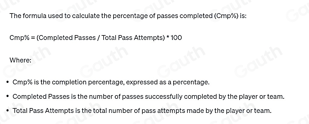 Solved: What formula is used to calculate percentage of passes ...