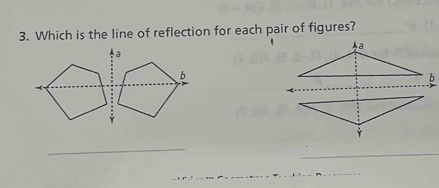 Which is the line of reflection for each pair of figures? 
_