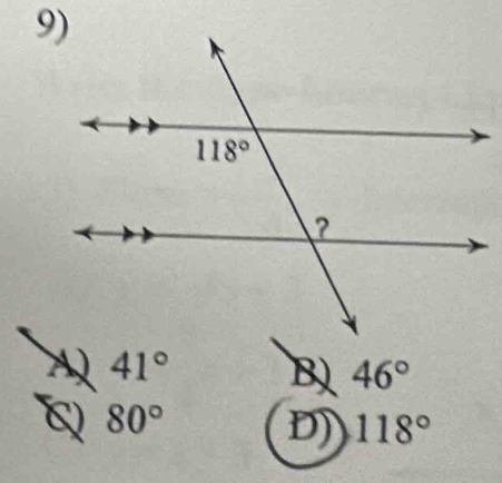 41° 46°
C 80°
D) 118°