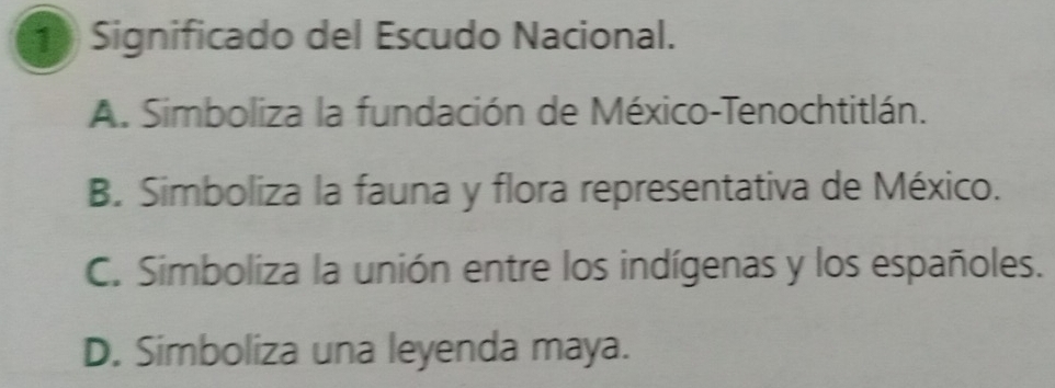 Resuelto:Significado del Escudo Nacional. A. Simboliza la fundación de ...