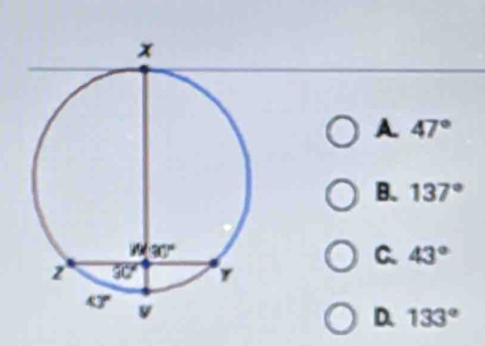 A. 47°
B. 137°
C. 43°
D. 133°