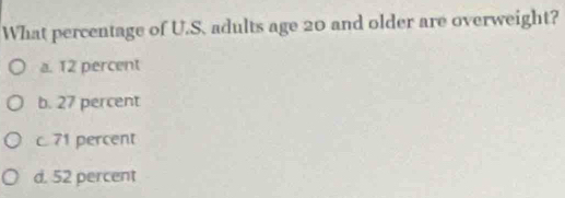 Solved: What percentage of U.S. adults age 20 and older are overweight ...