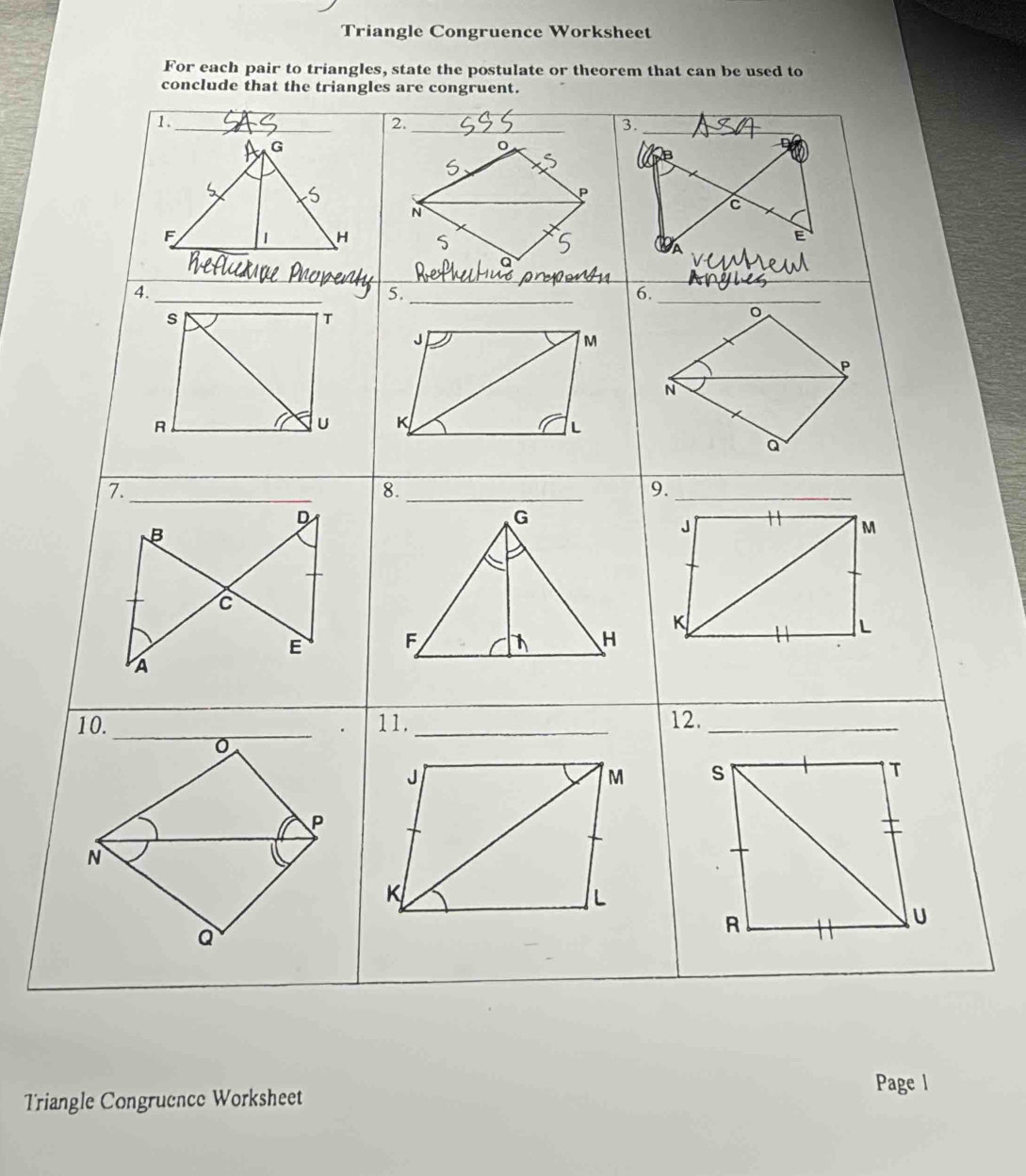 Triangle Congruence Worksheet 
Triangle Congr