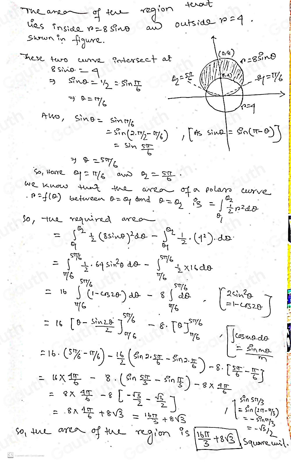 Solved: Find the area of the region that lies inside the first curve ...