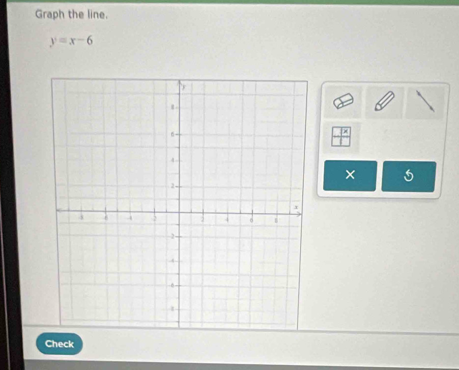 Graph the line.
y=x-6
× 
Check