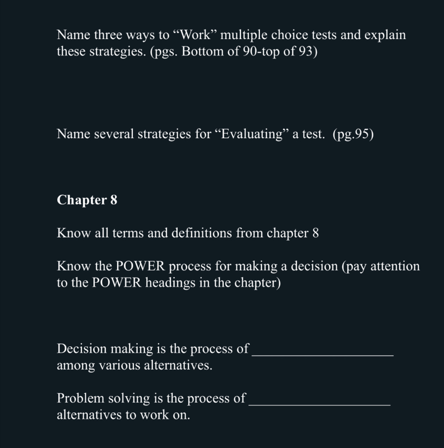 Solved: Name three ways to “Work” multiple choice tests and explain ...