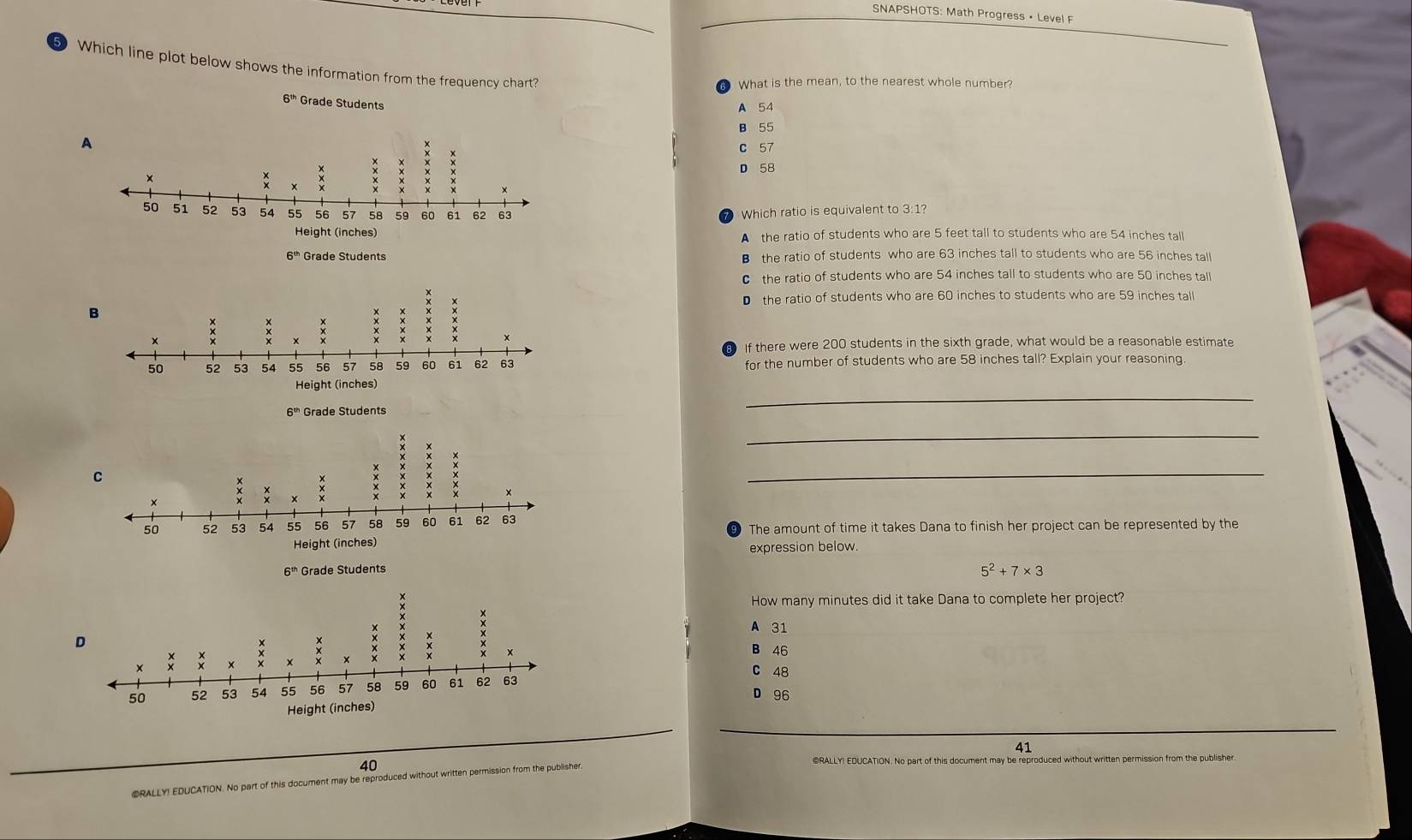 Solved: SNAPSHOTS: Math Progress • Leve P 5 Which line plot below shows ...