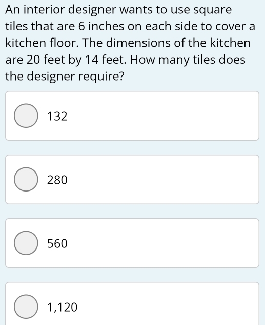 Solved: An interior designer wants to use square tiles that are 6 ...