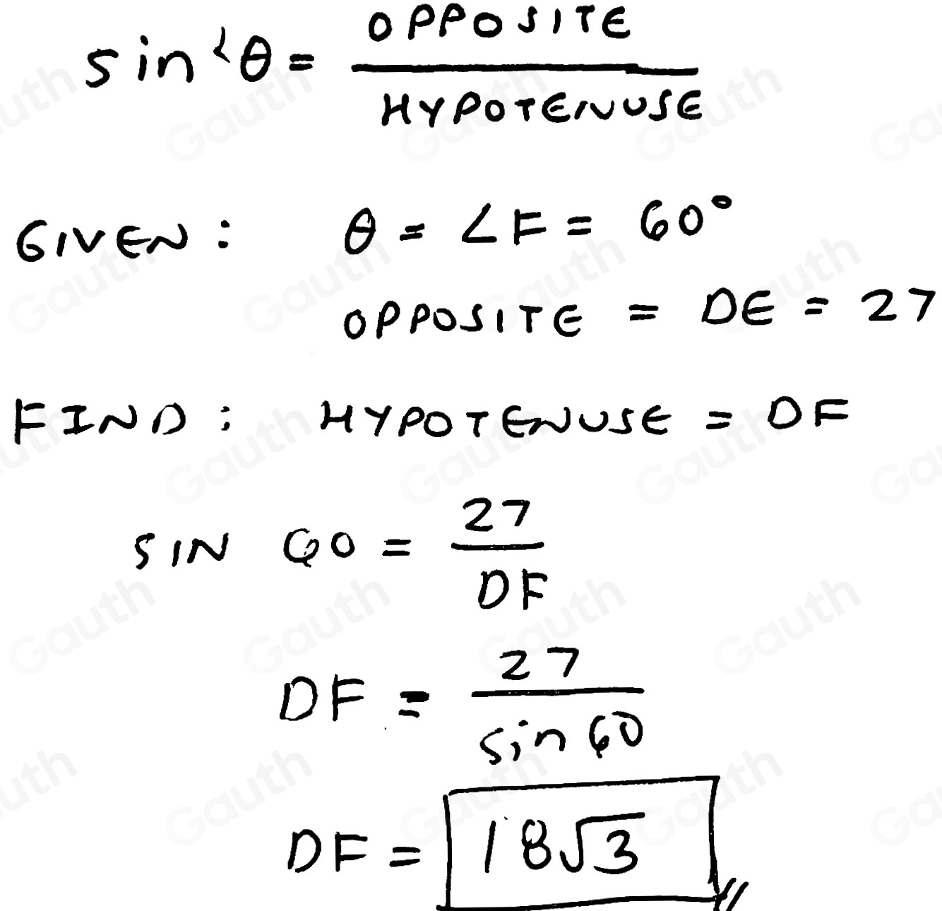 Solved: In DEF, what is the length of segment DF? 54 18sqrt(3) sqrt [27 ...
