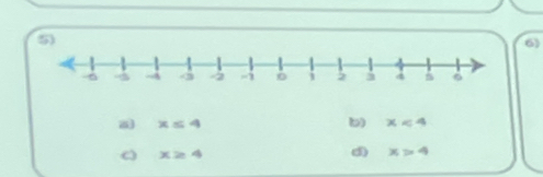 a x≤ 4
b) x<4</tex>
x≥ 4
d) x>4