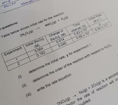 ) 
) determine
2NO_2(g)to N_2(g)+2O_2(g) ctor the rate of reaction will . is a second
iiii) write the rate equation
loubled .