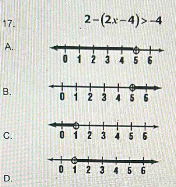 2-(2x-4)>-4
A. 
B. 
C. 
D.