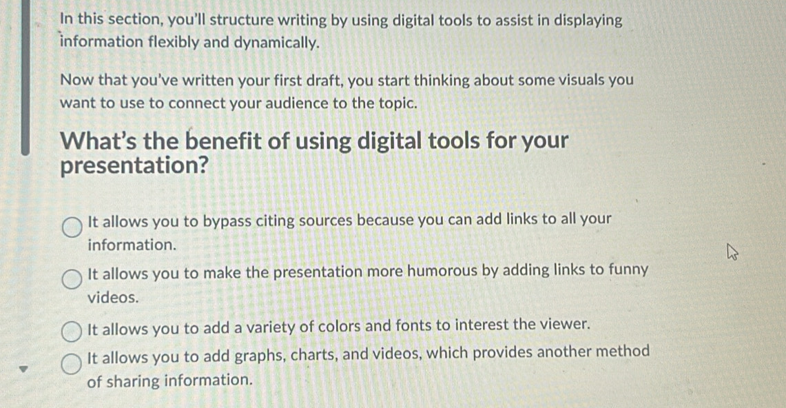 Solved: In this section, you'll structure writing by using digital ...