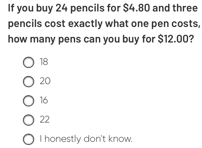 Solved: If you buy 24 pencils for $4.80 and three pencils cost exactly ...