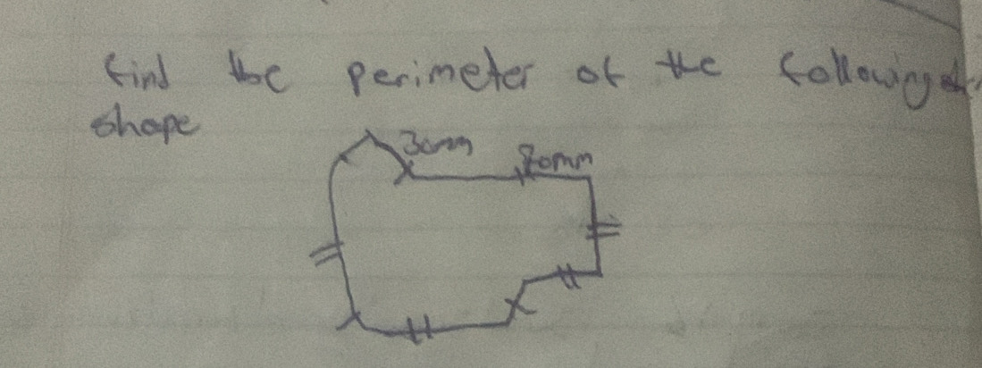 find the perimeter of the followg 
shape 
Som 
Romn