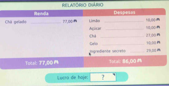 relatório diário 
Lucro de hoje: ?