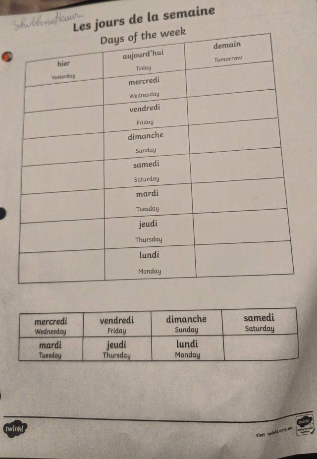 es jours de la semaine 
a 
twinkl 
visit twinkL.com.au