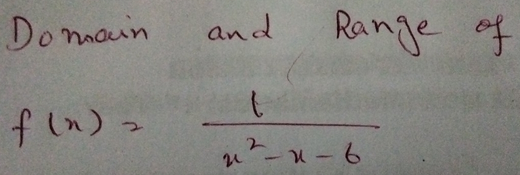 Domain and Range of
f(x)= 1/x^2-x-6 