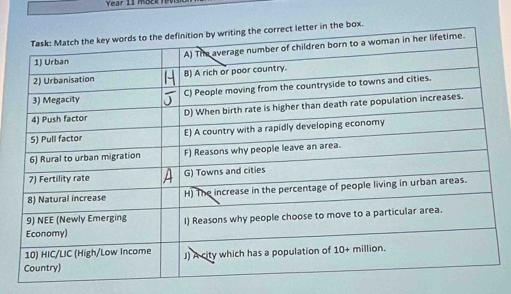 Year 11 mock 
ox.