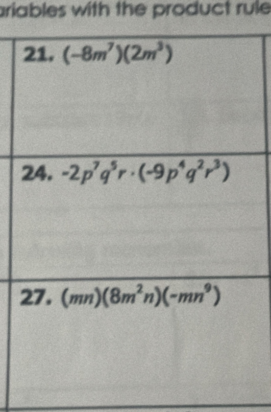 ariables with the product rule