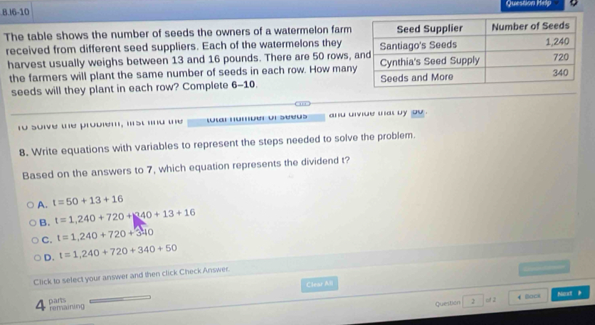 Solved: Question Help 8.I6-10 The table shows the number of seeds the ...