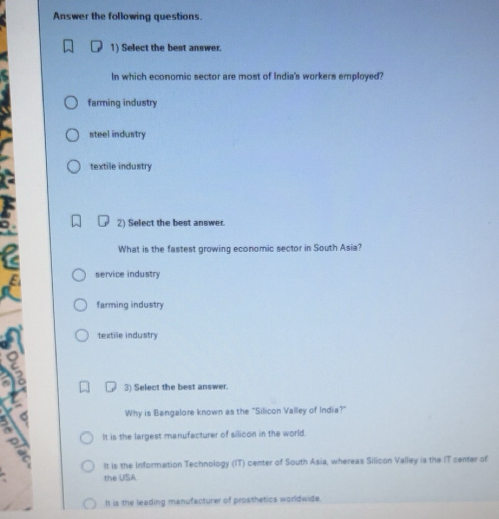 Solved: Answer the following questions. 1) Select the best answer. In ...
