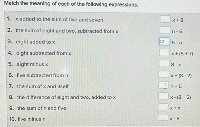 Solved: Match the meaning of each of the following expressions. 1. x ...