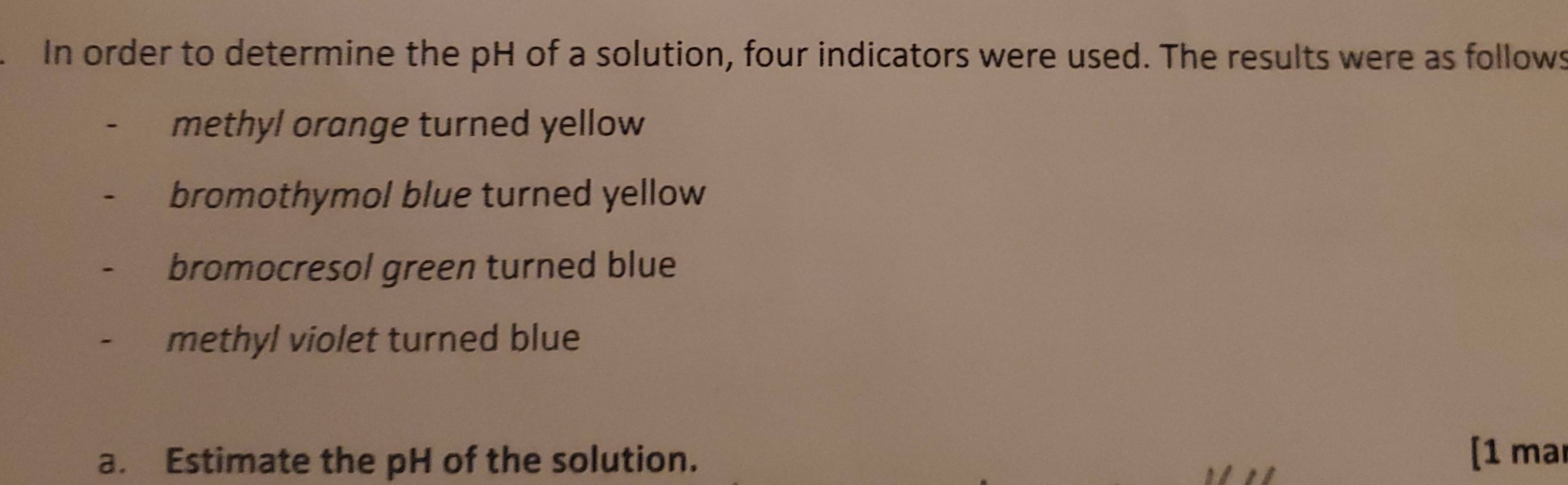 Solved: In order to determine the pH of a solution, four indicators ...