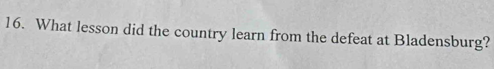 What lesson did the country learn from the defeat at Bladensburg?
