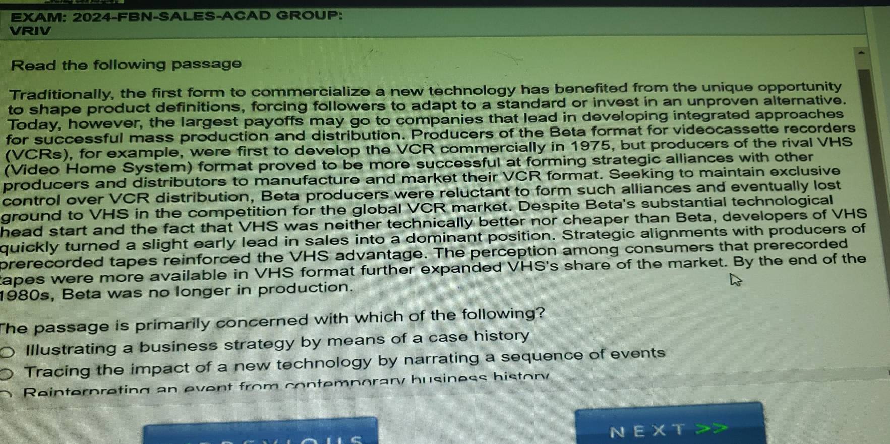 Solved: EXAM: 2024-FBN-SALES-ACAD GROUP: VRIV Read the following ...