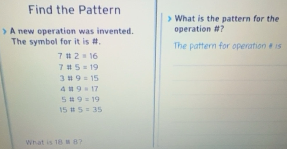 Solved: Find the Pattern What is the pattern for the A new operation ...