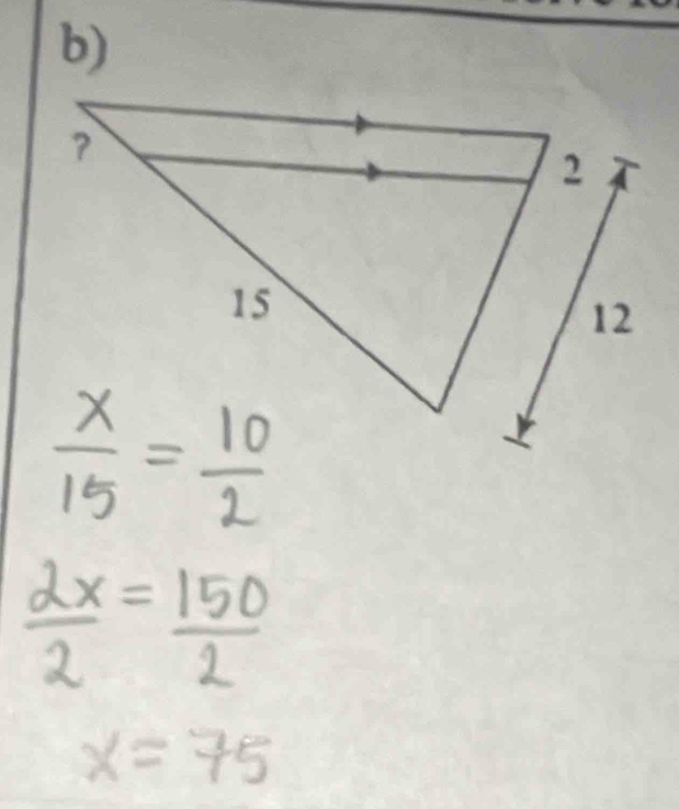  2x/2 = 150/2 
x=75