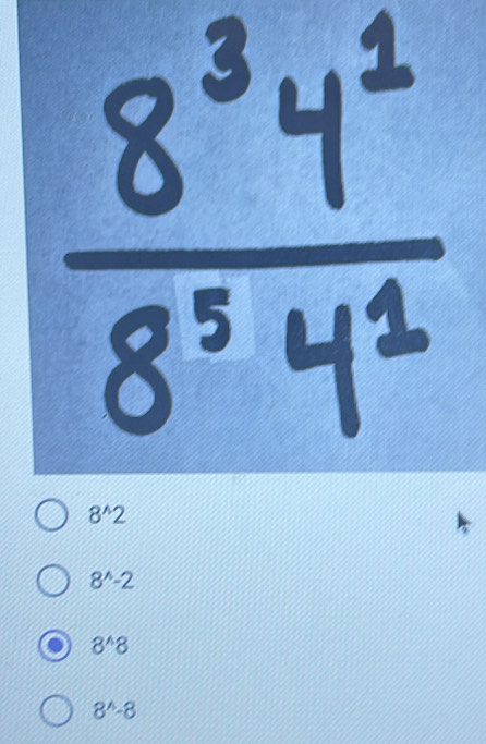 8^(wedge)2
8^(wedge)-2
8^(wedge)8
8^(wedge)-8