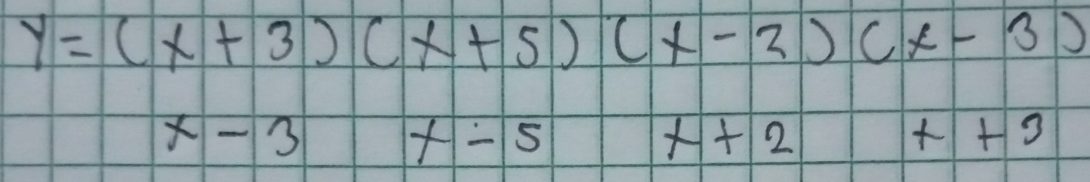 y=(x+3)(x+5)(x-2)(x-3)
x-3 x-5 x+2++3