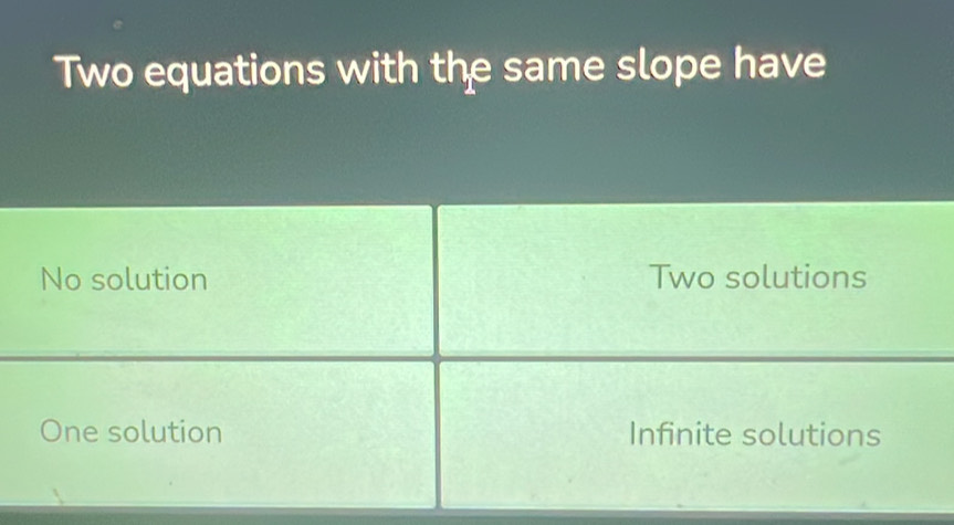 Solved: Two equations with the same slope have No solution Two ...