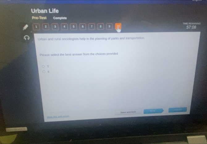 Solved: Urban Life Pre-Test Complete 1 2 3 4 5 6 7 9 H RE MUNN 57:08 ...