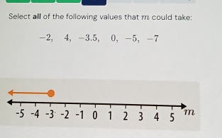 Select all of the following values that m could take:
-2, 4, -3. 5, 0, -5, -7