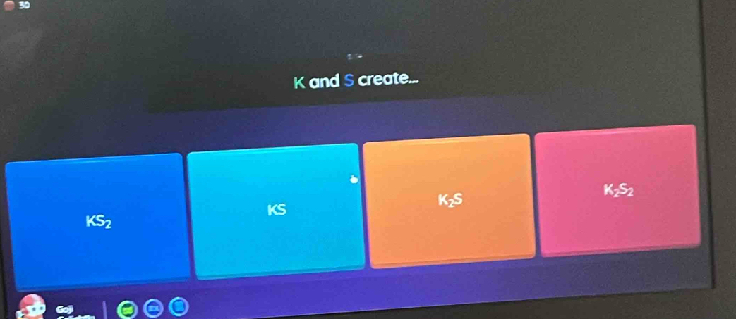 K and S create...
K_2S_2
36
KS
KS_2