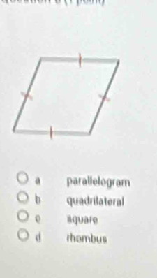 a parallelogram
b quadrilateral
0 iquare
d rhombus