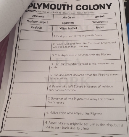 PLYMOUTH COLONY 
t