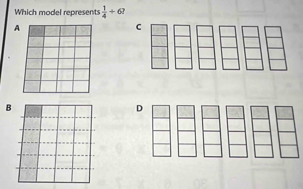 Which model represents  1/4 / 6 7 
C 
B 
D