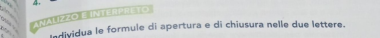 ANALIZZO E INTERPRETO 
ssa v 
 
dividua le formule di apertura e di chiusura nelle due lettere.