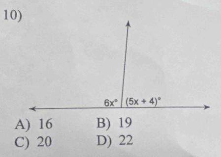 A) 16 B) 19
C) 20 D) 22