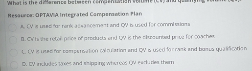 Solved: What is the difference between compensation volume (CV) and ...