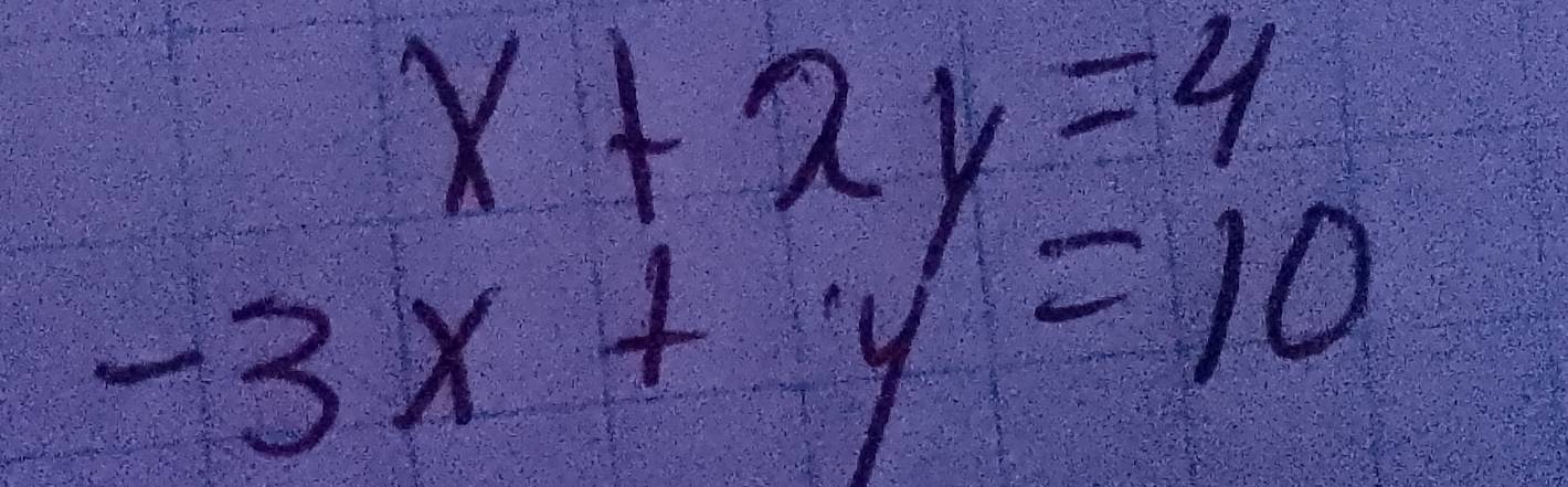 x+2y=4
-3x+y=10