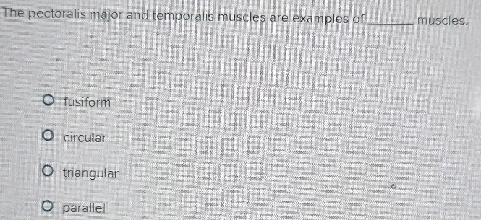 Solved: The pectoralis major and temporalis muscles are examples of ...