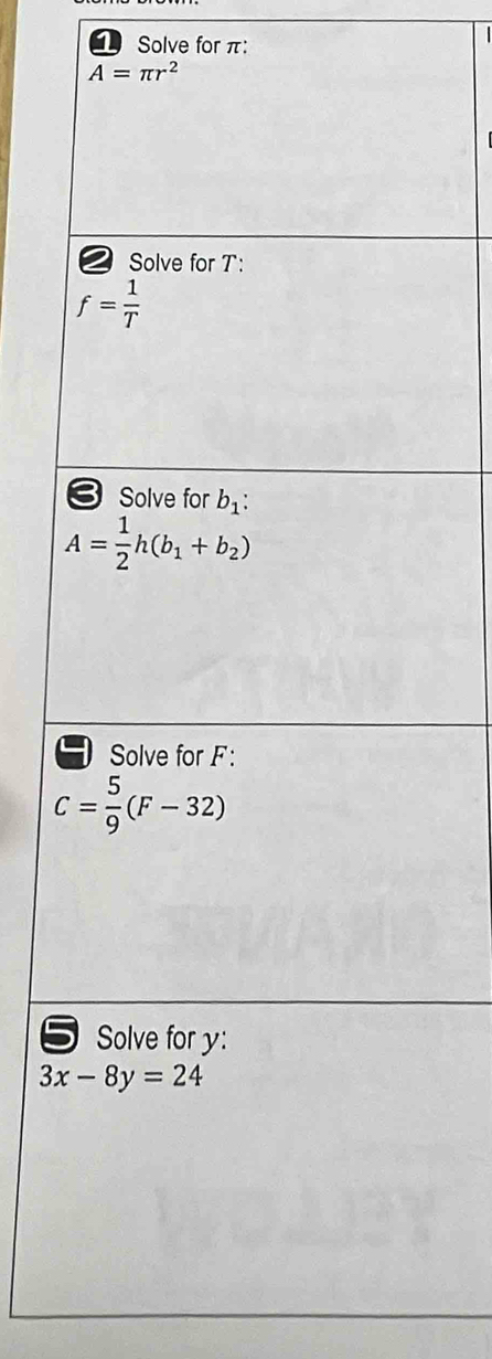 Solve for π:
5