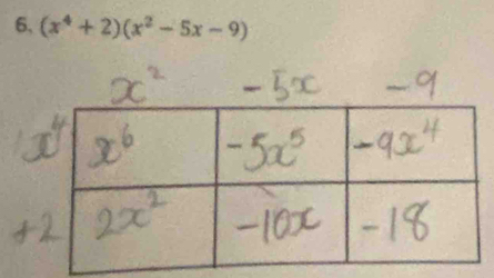 6, (x^4+2)(x^2-5x-9)