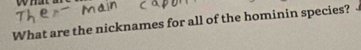 What are the nicknames for all of the hominin species?