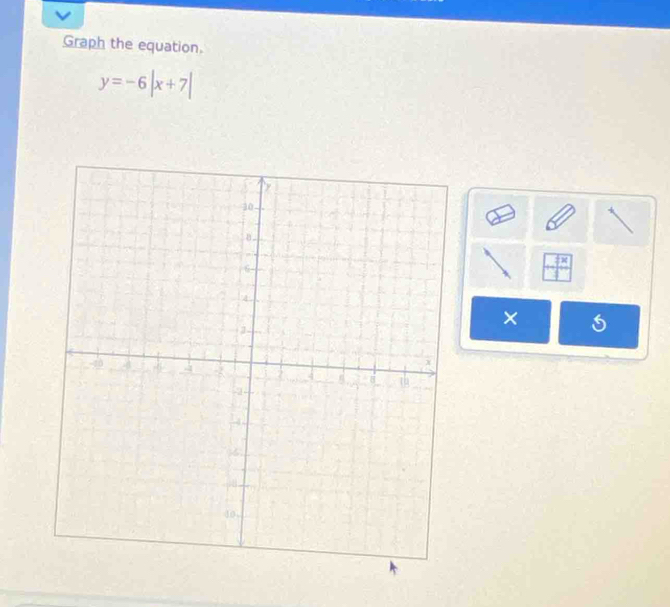 Graph the equation.
y=-6|x+7|
× 1